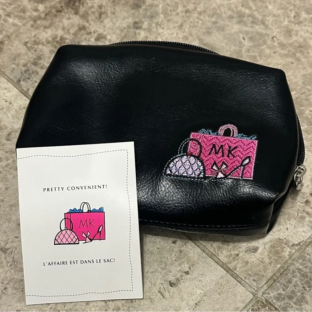 Mary Kay MK Logo Girlfriend Cosmetic Bag Travel Pouch Vintage Black Faux Leather